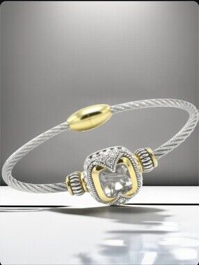 Luxury Designer Silver Stainless Twisted Cable Rope Zircon Crystal Bracelet